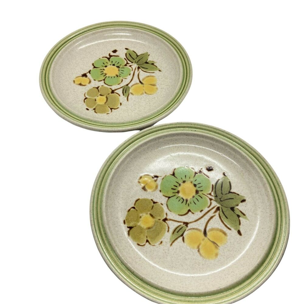 Kilncraft Salad Plate Set Of Two Vintage Dishwasher Safe Retro Chic Green Yellow